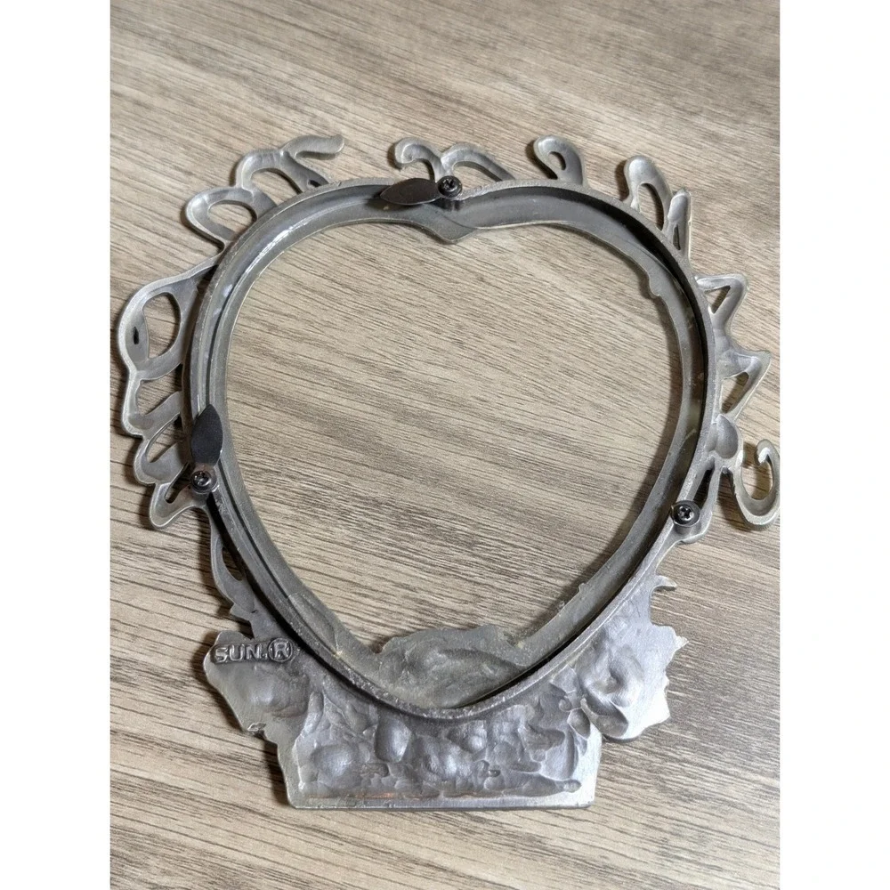Vintage Heart Pewter Metal Floral Basket 'Super Mom' Script Picture Frame by SUN